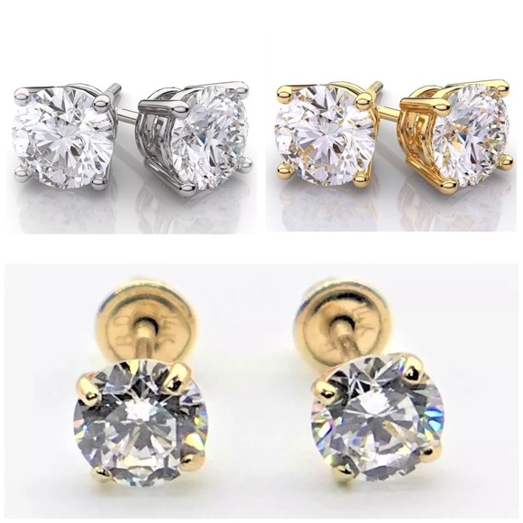 MERAKi Diamonds Jewelry - 7.0 Ct Brilliant Round Solid 14K Gold Studs